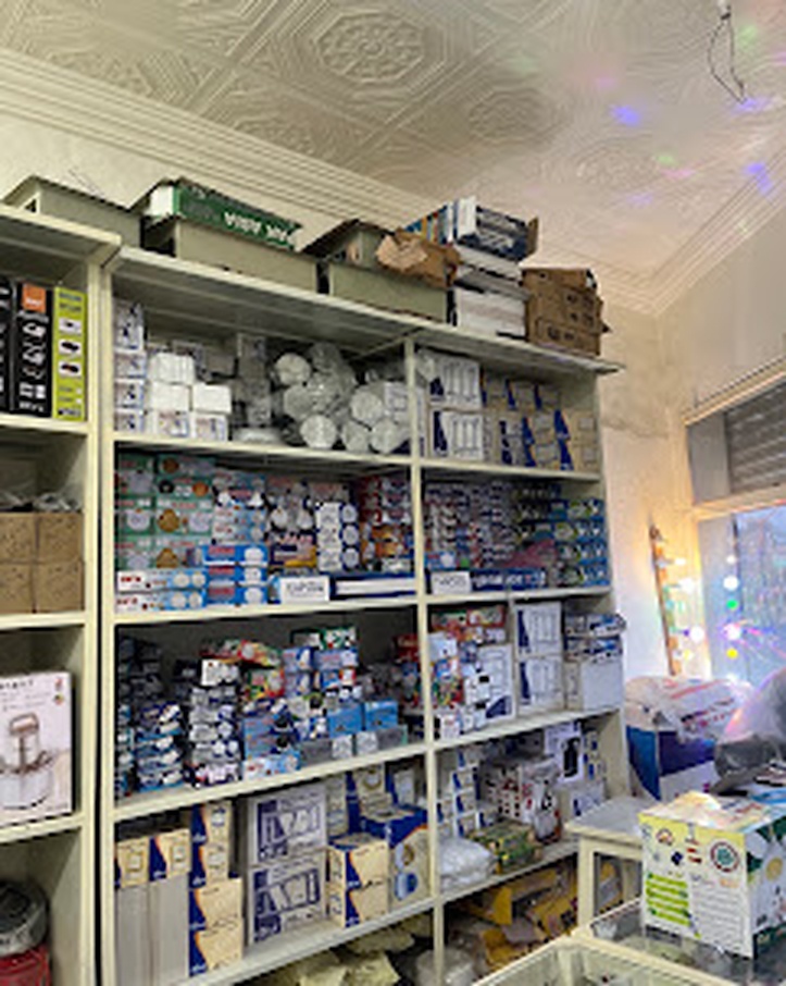 A wall of boxed electrical stock